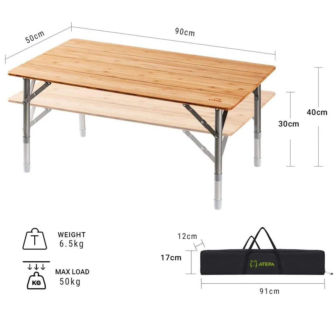Atepa Bamboo Folding Camping Table - Image 3