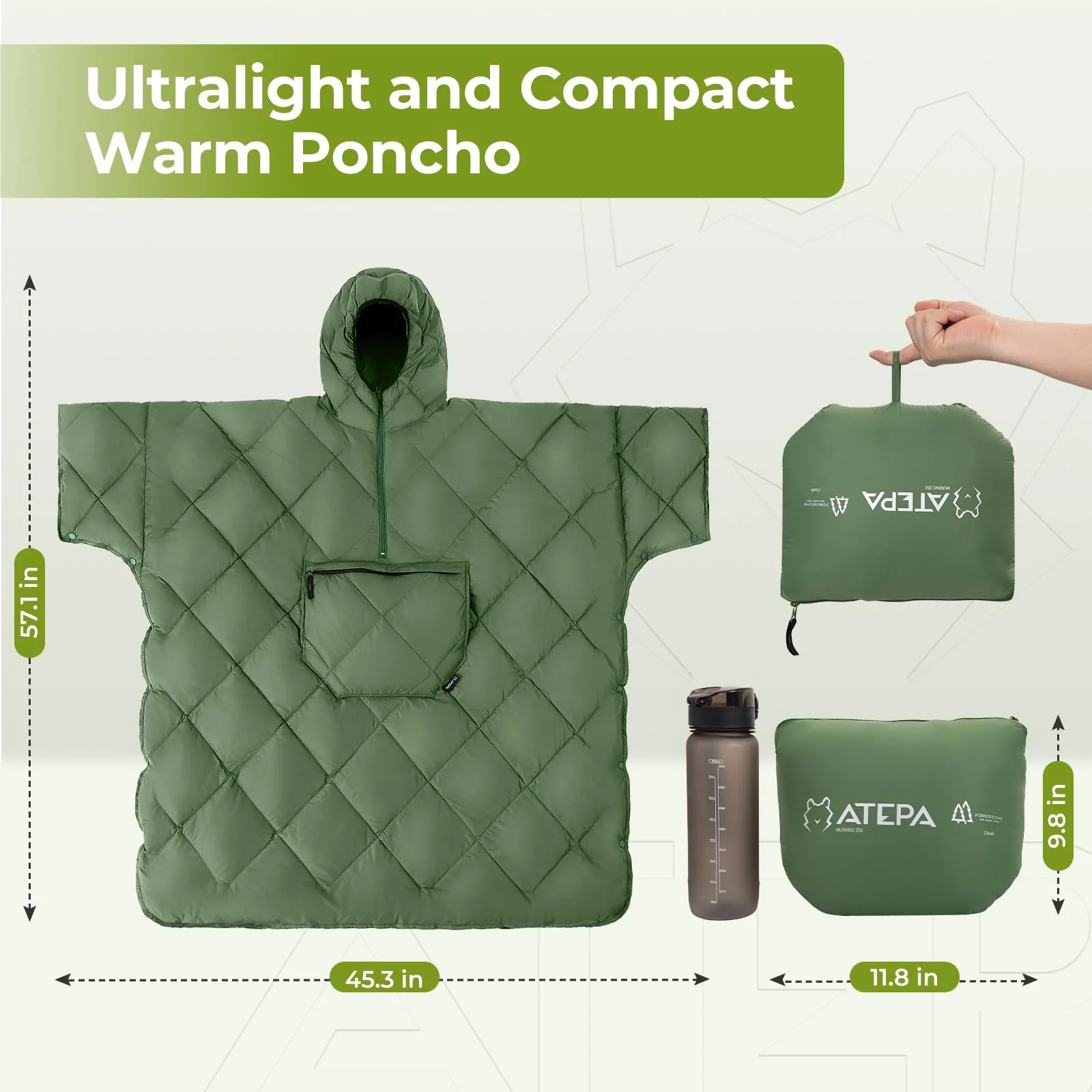 Atepa Murano Camping Poncho - Green - Image 3