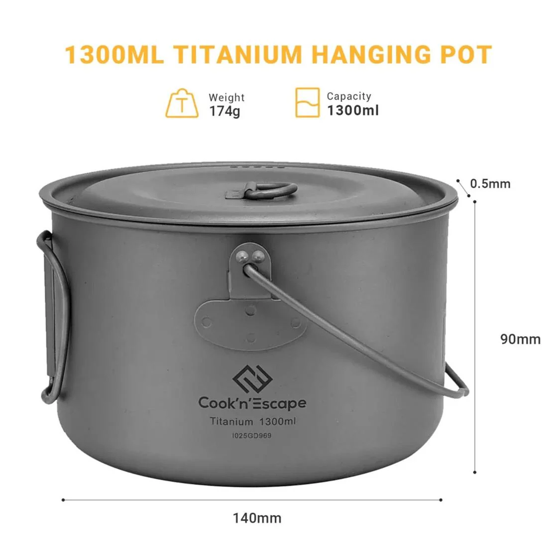 Cook'n'Escape 1300ml Titanium Hanging Pot - Image 4