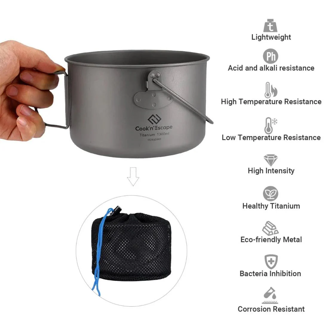 Cook'n'Escape 1300ml Titanium Hanging Pot - Image 7