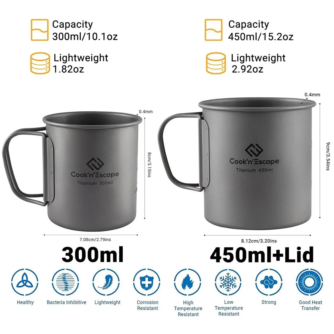 Cook'n'Escape Titanium Cup Set - 300ml+450ml - Image 3