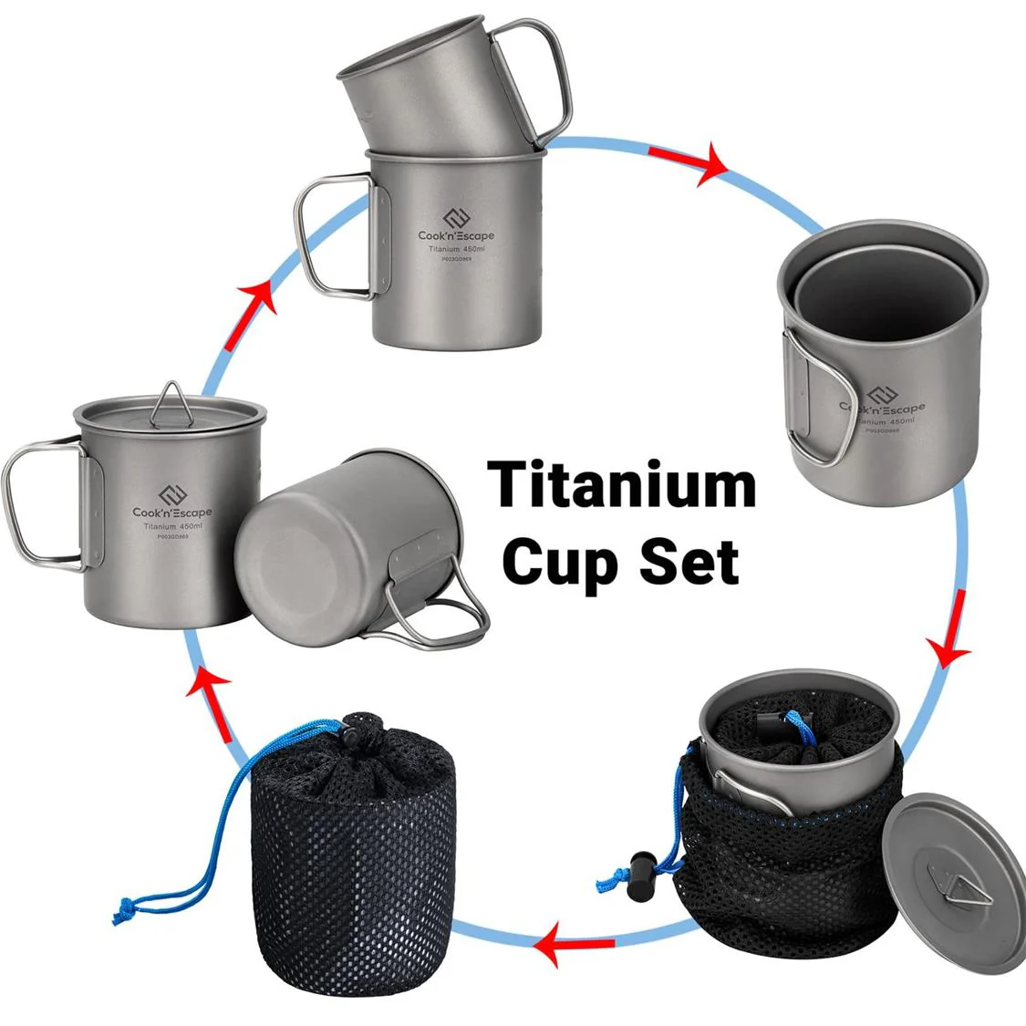 Cook'n'Escape Titanium Cup Set - 300ml+450ml - Image 4