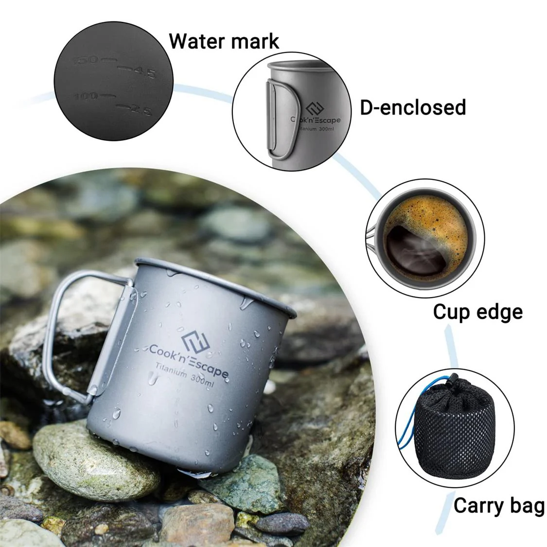 Cook'n'Escape Titanium Cup Set - 300ml+450ml - Image 5