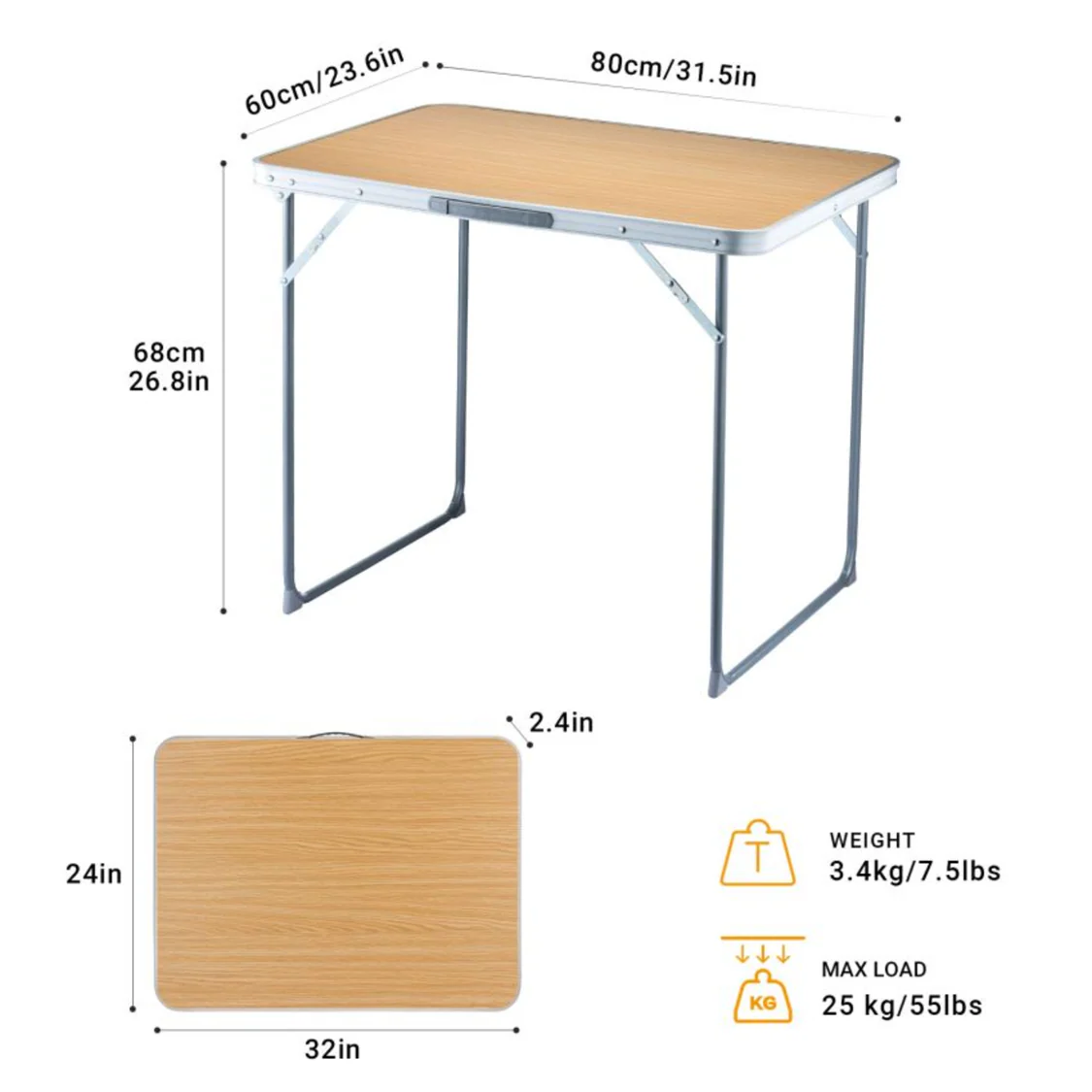 Lightweight Foldable 80 x 60 Camping Table - Image 6