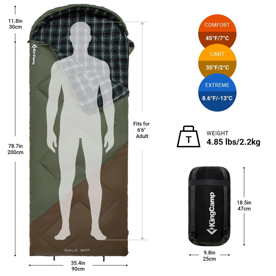 KingCamp GALE 300 Sleeping Bag With Hood - Image 4