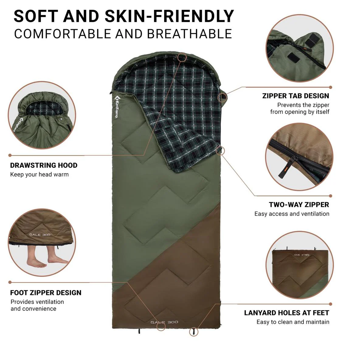 KingCamp GALE 300 Sleeping Bag With Hood - Image 5