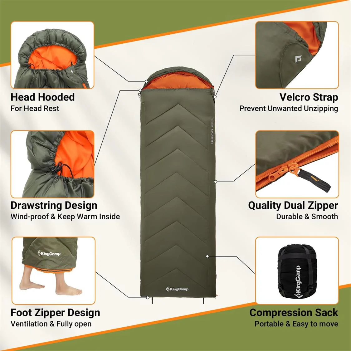 KingCamp HURON 250 Hooded Sleeping Bag - Image 4