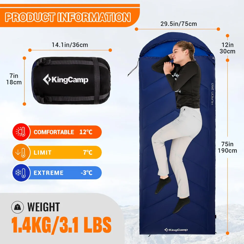 KingCamp HURON 250 Hooded Sleeping Bag - Image 9